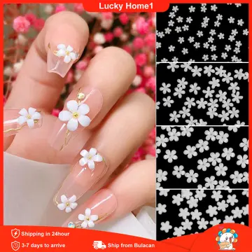 Nail Art 3d Resin White Rose Flower Design Aurora Petal Nail Studs Charms  Nail Art Rhinestones Diy Acrylic Manicure Tips Decoration