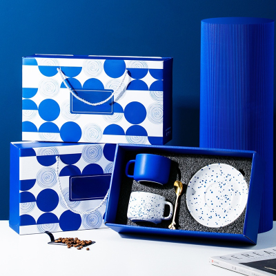 Klein ชุดกาแฟเซรามิกสีฟ้าแก้วน้ำชุดของขวัญธุรกิจที่ดูดีของขวัญมือ