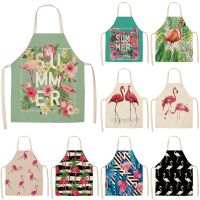 1Pcs Flamingo Pattern Kitchen Aprons Woman Adult Kids Cotton Linen Bibs Home Cooking bbq Apron Cleaning Accessory  WQTF24 Aprons