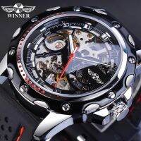 Winner Hollow Men S Automatic Mechanical Watch Black Trendy Silicone Strap