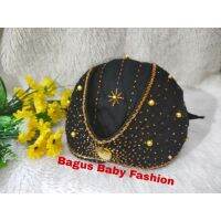 COD tjjs079 Blangkon Model Jogja Black Sequin Gold Elegant Pearl Combination