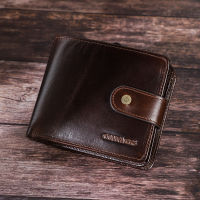 CONTACTS Genuine Leather RFID Wallet Men Coin Pocket Small Card Holder Vintage Short Purse Zipper Trifold Wallet Male Carteiras