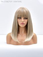 Blonde Ombre Long Straight Gold Synthetic Wig With Bangs For Black White Women Heat Resistant Fiber Daily Hair Cosplay Wigs [ Hot sell ] TOY CENTER