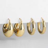▧✚  Round Chunky Hoop Earrings for Gold Plated Wide Thick Metal Statement Jewelry