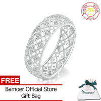 BAMOER แหวนนิ้วมือกว้างแบบกลวงออกแบบดั้งเดิมทำจากเงินแท้925 Pave Setting CZ สำหรับผู้หญิงเครื่องประดับ BSR333ประณีต