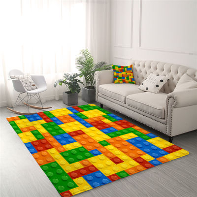 BlessLiving Toy Print Kids Carpet Dot Building Blocks Rugs For Bedroom Boy 3D Carpet Colorful Bricks Game Living Room Carpet
