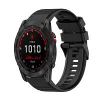 สำหรับ Garmin Fenix 7X สายนาฬิกาข้อมือซิลิโคนเนื้อสัมผัสแนวนอน26มม. พร้อมอุปกรณ์กำจัด (สีดำ)