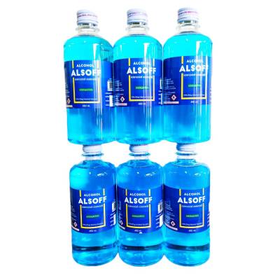 ขายถูก แพ็ค 6 ขวด แอลกอฮอล์ น้ำ แอลซอฟฟ์  Alcohol Alsoff  สีฟ้า เอททานอล Ethanol 70% ผลิตในไทย ของแท้ 100% ราคาถูก ราคาชนโรงงาน ขนาด 450 มล. 450 ml.