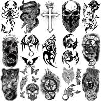 Thorns Wolf Dragon Scorpion Temporary Tattoos For Adult Men Boy Skull Tiger Lion Compass Fake Tattoo Neck Arm Hands Small Tatoos Stickers