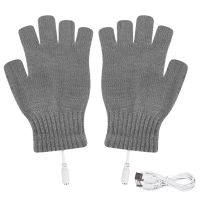 【CW】 Heated Fingerless Gloves USB Rechargeable Heating Mittens Knitted Laptop Keep Warm Recharging Electric