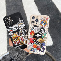 《KIKI》One Piece Soft Phone case for iPhone 14 14plus 14pro 14promax 13 13pro 13promax Cool cartoon graffiti 12 12pro 12promax 11 11promax Side pattern x xr xsmax 7+ White Black