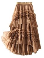 【CC】 2022 New Elastic Waist Mesh Skirt Fashion Color Petticoat Tulle Pleated Female