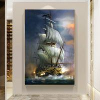 Abstract Vintage Sailing Ships Oil Canvas Painting Pirate Boat Landscape Posters And Prints Wall Art Picture Home Decor No Frame