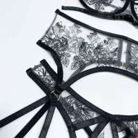 2023 Korean Womens Erotic Underwear Thin Section See-Through Mesh Embroidery Sexy Lingerie Underwire Bra Garter Belt Thong Suit