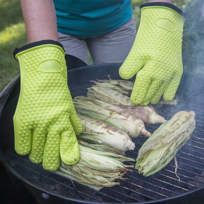 1PCS Heat Resistant Silicone Oven Gloves Cotton Microwave Mitts Silicone BBQ Mitt Cotton Baking Glove For Pot Cooking Tools