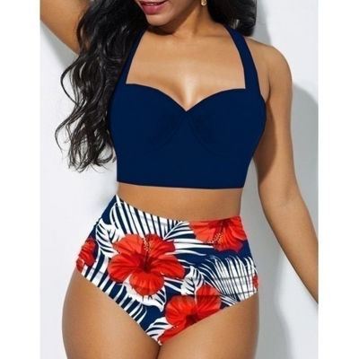 y Push Up Bikini Women High Waist Swimsuit Female Halter Swimwear Print Bikini Bather Bathing Suit Summer Beach Wear 5XL