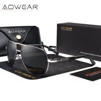 AOWEAR แว่นตากระจกผู้ชายแนวย้อนยุคแนวย้อนยุคทำจากอะลูมิเนียมโพลาไรซ์สำหรับแว่นกันแดดนักบินคลาสสิกของผู้ชายขับรถแบรนด์ดีไซเนอร์