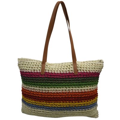 Fashion Lady Handbag Beach Rainbow Color Lady Handbag Shoulder Korean Version Of The Trend Beach Straw Bag