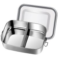 1 PCS Lunch Box Silver 304 Stainless Steel Leak-Proof with Removable Divider, Lunch Boxes,Environmentally Friendly