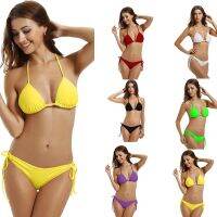 `CW OutSexy Ladies Beachwear a Solid Color Split Soft Bag Triangle `Sexy Paint Suit Swimsuits