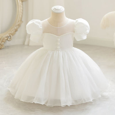 Kids Girls Baptism Clothes Puff Sleeve 0-6 Year Birthday Dress Princess Dresses Wedding Flower Girl Gowns fw1