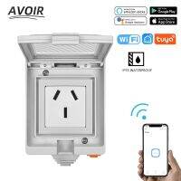 Avoir IP55 Tuya Wifi Smart Waterproof Power Socket Outdoor Electrical Outlet FR/AU/EU/UK/US/ZA Plugs Work With Alexa Google Home Ratchets Sockets