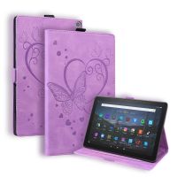 สำหรับ Amazon Fire HD 10บวก (2021) / HD 10 (2021) เคสหนังฝาพับแบบแนวนอนลายผีเสื้อน่ารักพร้อมที่ยึด &amp; ฟังก์ชั่น Sleep/ Wake-Up (สีม่วง)