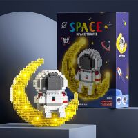 Micro Building Blocks with Lights Astronaut Diamond Mini Brick DIY Figure Toy Assembly Kit Model 2023 Romantic Birthday Gift