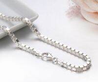 35cm-80cm 3mm Real Solid Pure 925 Sterling Silver Box Chain Necklace Women Men Jewelry Collier Kolye Collares Off White Ketting