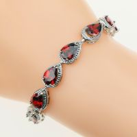 Water Drop Red Garnet CZ 925 Silver Jewelry Length 18cm 21cm Link Chain Bracelet for Women Free Gift Box