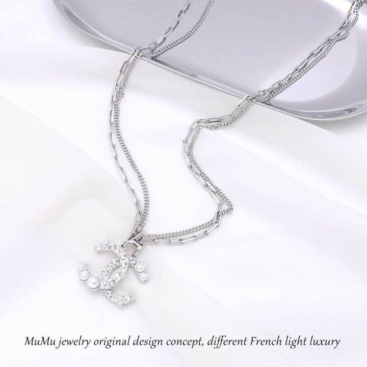 แฟชั่นน้ำหนักเบาหรูหราสร้อยคอมุกคู่-c-อารมณ์2023-choker-ถัก-rhinediamond-ลมมีกลิ่นหอมเล็กๆหญิงสร้อยคล้องคอตุ้มห้อยสร้อยคอผู้หญิง