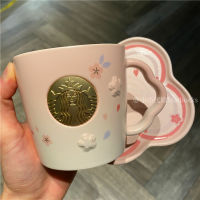 Starbuck Cup 2022ใหม่ Pink Cherry Blossom ชุดถ้วยสีสันสดใสแก้วเซรามิคถ้วยกาแฟ Cup