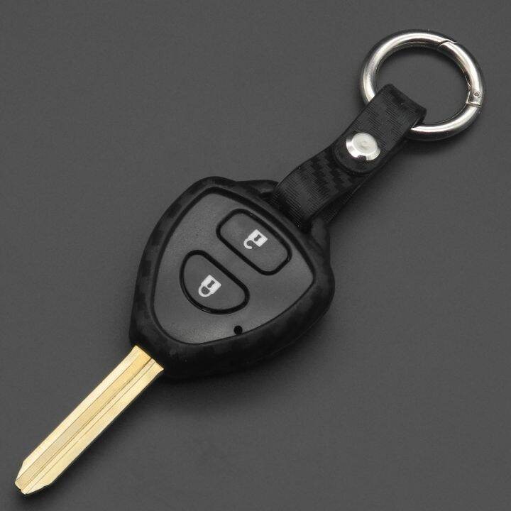 dfthrghd-carbon-fiber-silicone-car-key-cover-case-shell-remote-fob-keychain-for-toyota-camry-corolla-avalon-venza-hilux-vitz-rav4-hollder