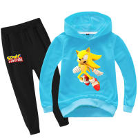 Sonic The Hedgehog ผ้าฝ้าย + โพลีเอสเตอร์เสื้อผ้าเด็ก2ชิ้นชุดเสื้อกันหนาวกางเกงฤดูใบไม้ผลิฤดูใบไม้ร่วงเด็กเกาหลีแขนยาว Hoodie Jogger สำหรับชายหญิง