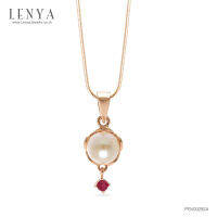 Lenya Jewelry จี้ไข่มุก สีขาวบริสุทธิ์ หยุดสายตาด้วยทับทิมสีแดง ตัวเรือนเงินแท้ชุบพิงค์โกลด์ เครื่องประดับที่สาวเมถุนต้องมี