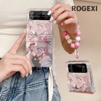 เคสโทรศัพท์สำหรับหญิงสาวน่ารักแมวการ์ตูนน่ารักสำหรับ Samsung Galaxy Z พลิก5 4 3 Z Flip3 Flip3 Flip4 5G ปกพร้อมโซ่น่ารักบานพับเคส Capa