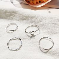 5pcsset Korean Style Pearl Ring Geometric Shape