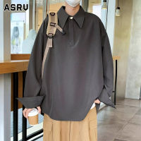 ASRV เสื้อกันหนาวลำลองของผู้ชายสีทึบประจำวันเรียบง่ายเสื้อโปโลแขนยาวเรียบง่าย