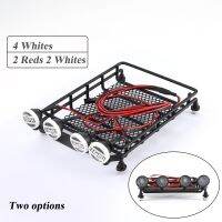 RC Car Metal Roof Rack Luggage Carrier With 4 Round LED Lights Lamp Universal for Truck Basket TAMIYA CC01 AXIAL SCX10 4WD Part  Power Points  Switche