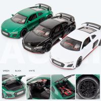 R8รถ V10 Audi Plus ซูเปอร์คาร์ของเล่นรถโมเดลรถอัลลอยรถของเล่นแบบมีไฟและเสียงของขวัญของเล่นแบบจำลองรถจำลอง