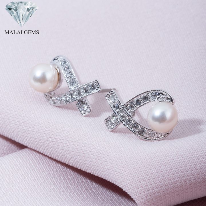 malai-gems-ต่างหูมุก-เงินแท้-silver-925-เพชรสวิส-cz-เคลือบทองคำขาว-รุ่น-21001579-แถมกล่อง-ต่างหูเพชร-ต่างหูเงินแท้