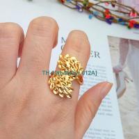 bdfszer 012A Vietnamese sand gold ring womens opening adjustable fashion euro coin gold-plated peony flower index finger ring long-lasting color