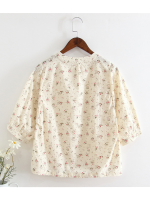 Lamtrip Unique Sweet Rustic Lilttle Flowers Print Stand Collar Half Sleeve Mori Girl Top Shirt 2023 Spring