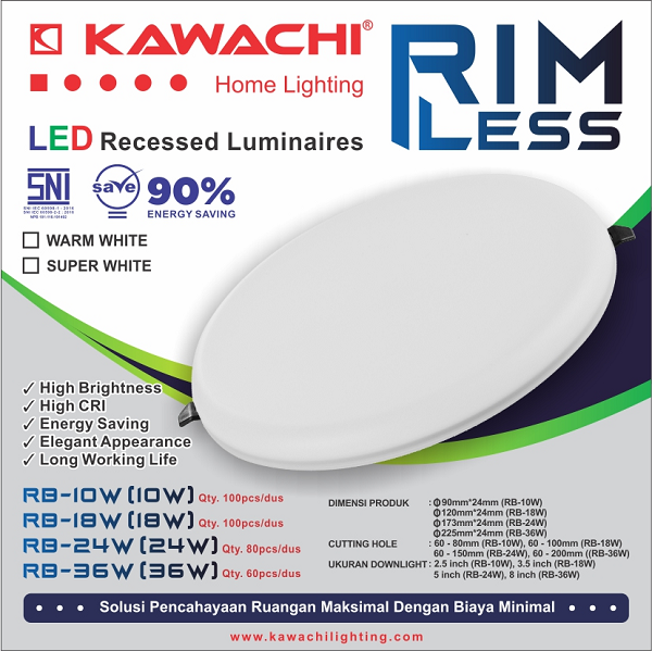 Led Recessed Luminaires 10WATT RB-10W RIMLESS KAWACHI | Lazada Indonesia