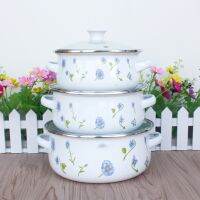 Dia.16/18/20cm (1.4/2.3/2.5L) 3pcs cooking tools enamel casserole pots set mini kitchen utensil with glass cover