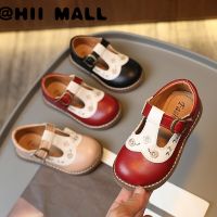 HII MALL สไตล์ดอกไม้สาวหนังแฟลตรองเท้า Velcro Anti-Slippery Soft Sole รองเท้าเด็ก Vintage 2-8ปี T22N06CC-140