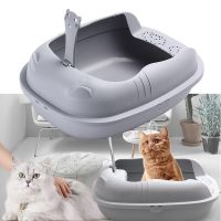 【YF】 Cats Litter Box Pet Toilet Basin Semi-Closed Sandbox Cat Cleaning Bath Anti Splash Plastic Bedpan with Spoon