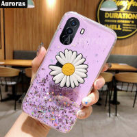 เคสโทรศัพท์ใหม่2023สำหรับ Huawei Nova Y71เคสนิ่มแวววาวระยิบระยับรูปดาวดวงจันทร์ดอกเบญจมาศซิลิโคนใสพับเป็นขาตั้งสำหรับ Huawei Nova Y71ฝาหลัง Y70