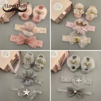 3Pcs/Set Baby Headband Socks Set Crown Bows Girl Hairband Newborn Lace Flower Hair band Children Hair Accessories Birthday Party Gifts