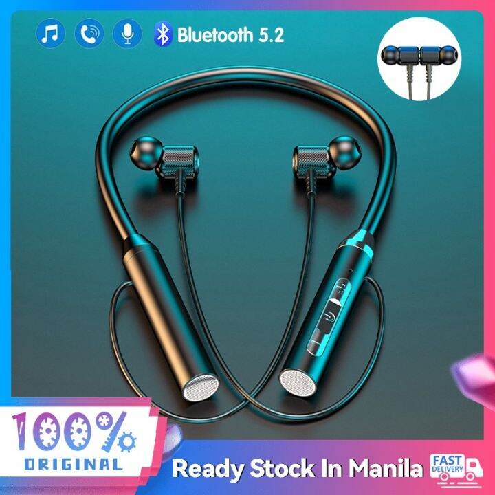 Manila Stock Tws Neck Wireless Bluetooth Earphones V52 Magnetic Sports Running Headset 3771